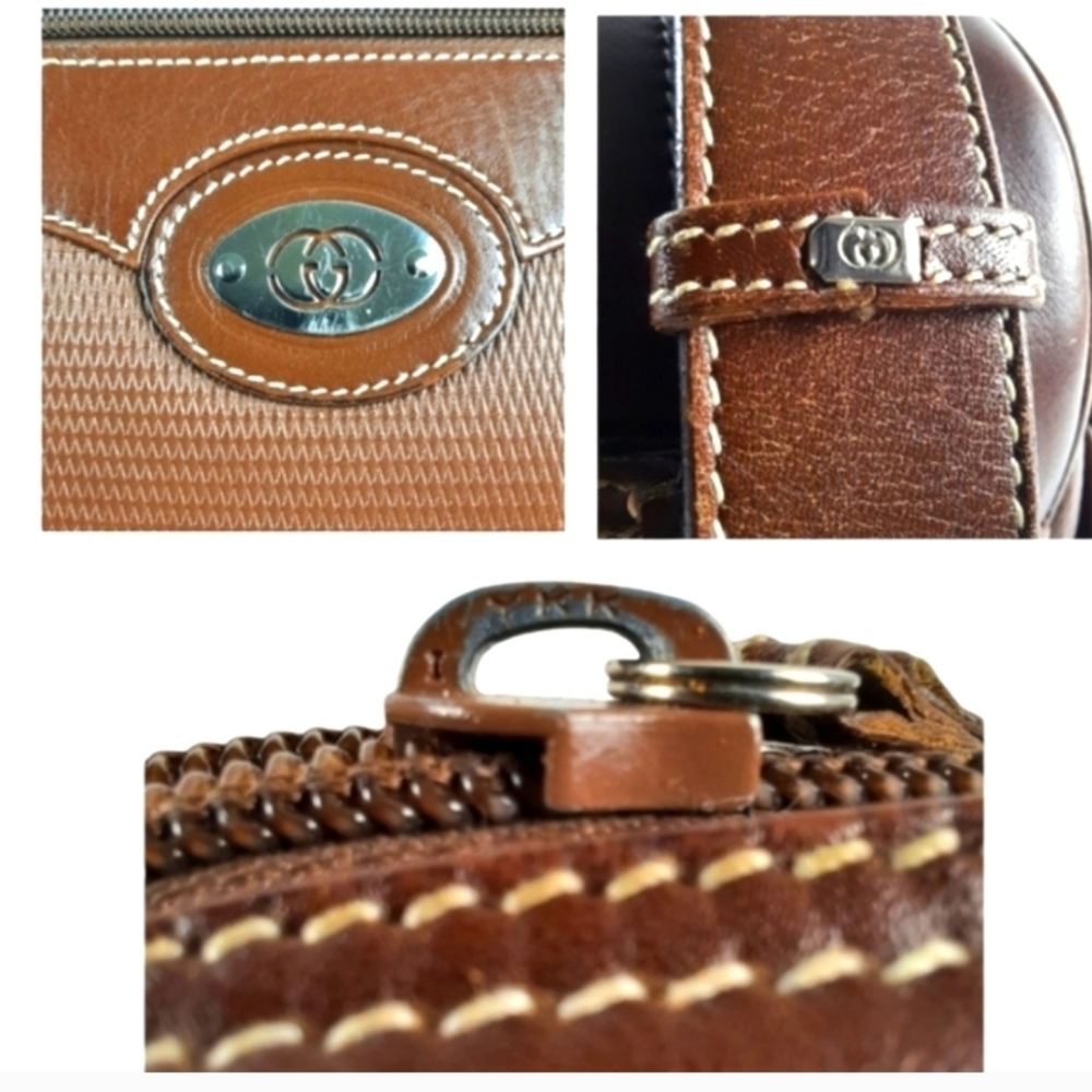 Large 80s GUCCI Leather Camera Bag Crossbody Vintage Double G 1980s GG Boho - Picture 6 of 16